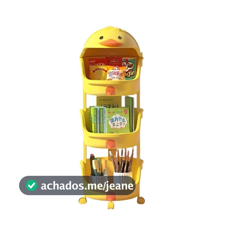 ESTANTE CARRINHO INFANTIL BAU ORGANIZADOR DE BRINQUEDOS QUARTO BEBE GAVETAS COM RODINHAS PATINHO