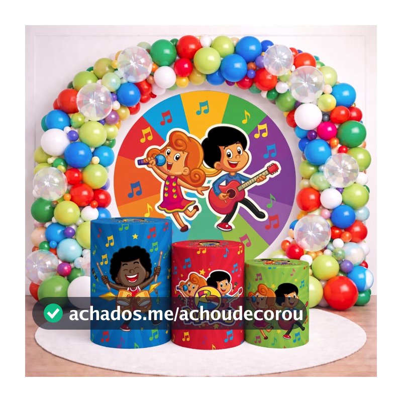 Capa de Painel Redondo + 3 Capas de Cilindro Sublimados Aniversario Tema 3 Palav1nhas