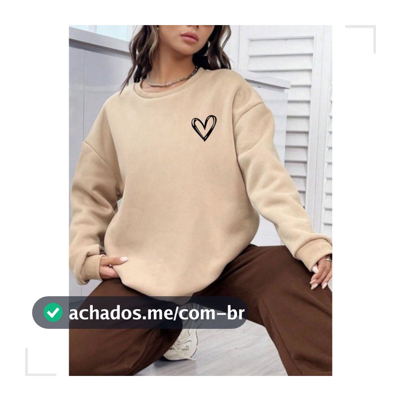 Moletom Feminino Blusa de Frio Casaco Grosso Sem Capuz Flanelado Estampado Quentinho Lançamento