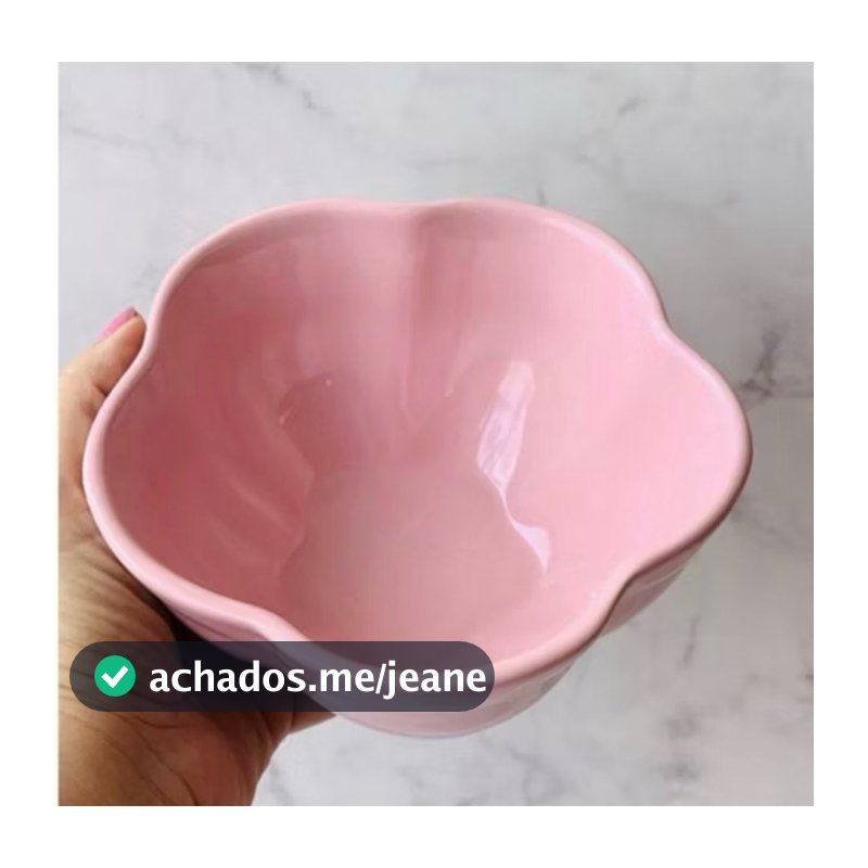 Tigela Bowl Cumbuca Flor em Cerâmica Rosa 500ml