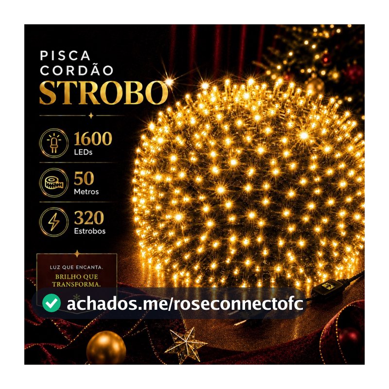 Cordão Strobo Natal 50 Metros Bivolt 1600 Leds Prova D'Água Luz Branco Quente
