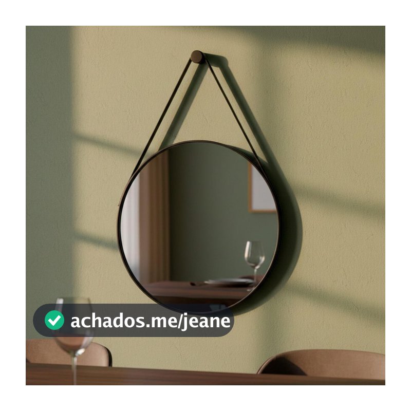 Espelho Redondo Decorativo Suspenso Com Alça 60cm + Suporte Espelho para Banheiro Sala Quarto