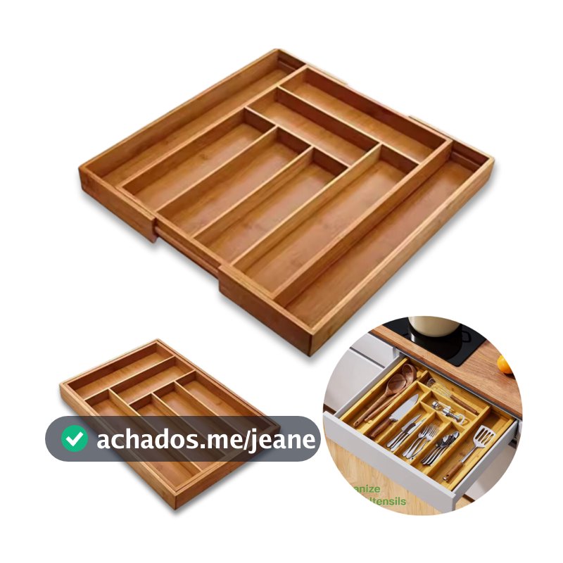 Porta Talher Bambu Gaveta 4/7 ou 8 Divisoria Extensivel Organizador Talheres Madeira Cozinha