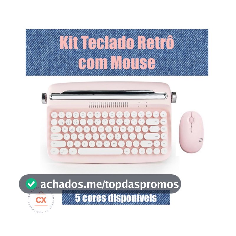Kit Teclado Bluetooth Retrô c/ Mouse sem Fio (Conjunto) para Tablet e Celular