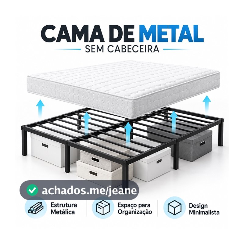 Estrado De Metal Para Cama De Casal Fácil De Instalar e Dobrável Com Suportes De Ripas De Aço -O17