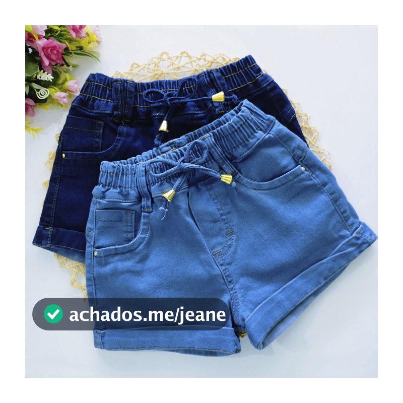 Shorts Jeans Elástico Feminino Infantil Bolsos Verão Lycra