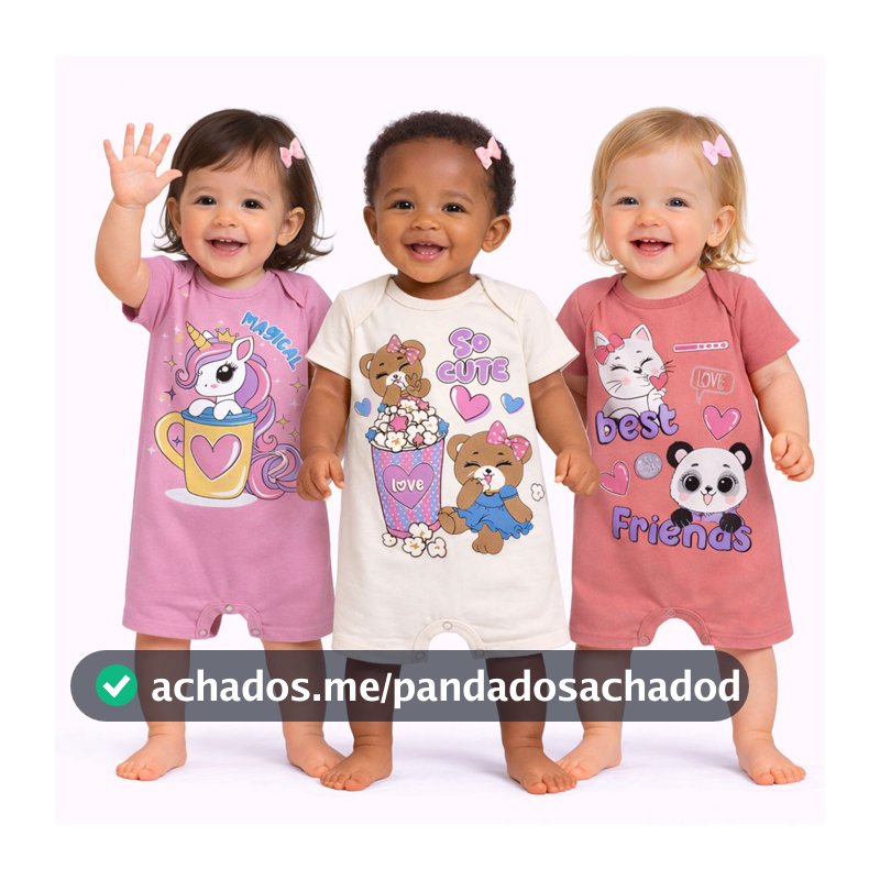Kit 3 Peças Macacão Curto, Macaquinho Menina, Romper Bebê, Banho de Sol Verão
