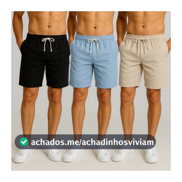 Kit 3 Shorts Linho Bermuda Masculina Estilo Urbano Cadarço