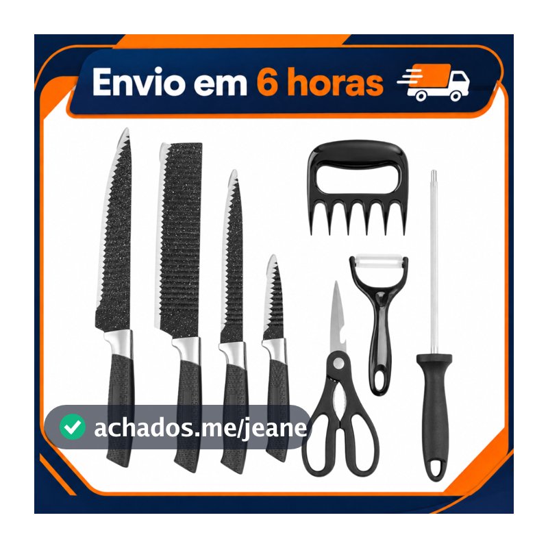 Kit 8 Peças Faca Inox Churrasco Cozinha Profissional Premium