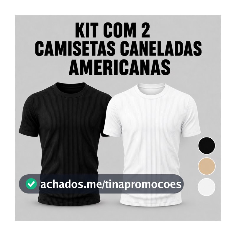 Kit 2 Camisetas Masculinas Caneladas Slim Fit Estilo Americana Ribana Justa ao Corpo
