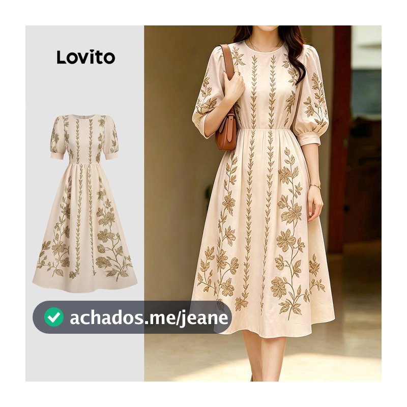 Lovito Vestido Boho com Zíper Vestido de Primavera/verão para Mulheres LBL36057