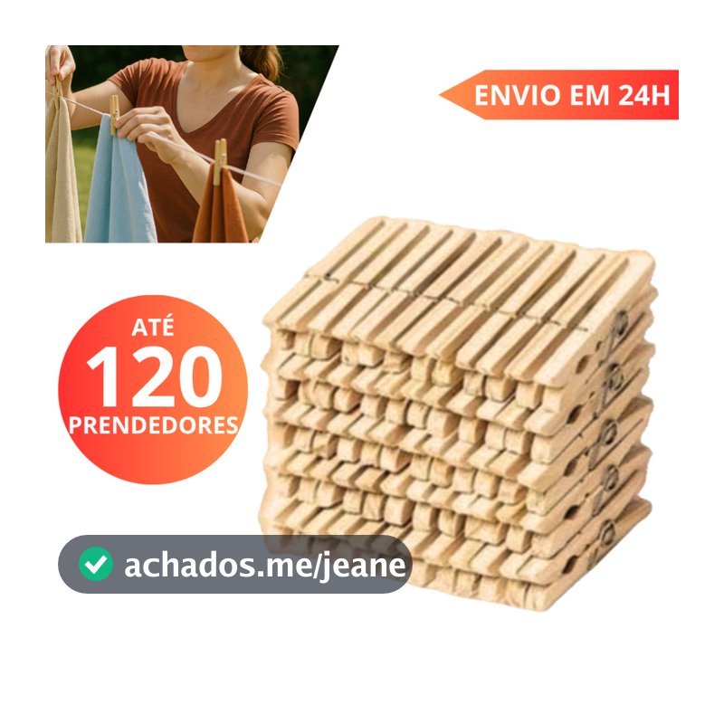 Kit com 48, 60 ou 120 Prendedores Pregador de roupas de madeira Pegador