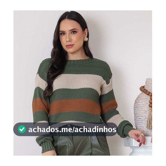 Blusa Feminina de Frio Listrada de Tricot Lã Premium Manga Longa Gola Redonda Lançamento Inverno