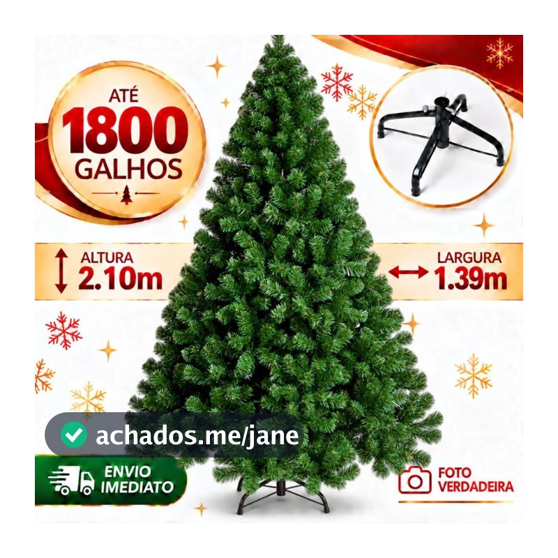 Árvore de Natal 210 cm 1800 Galhos Grande Cheia de Luxo Decoração de Natal 2026