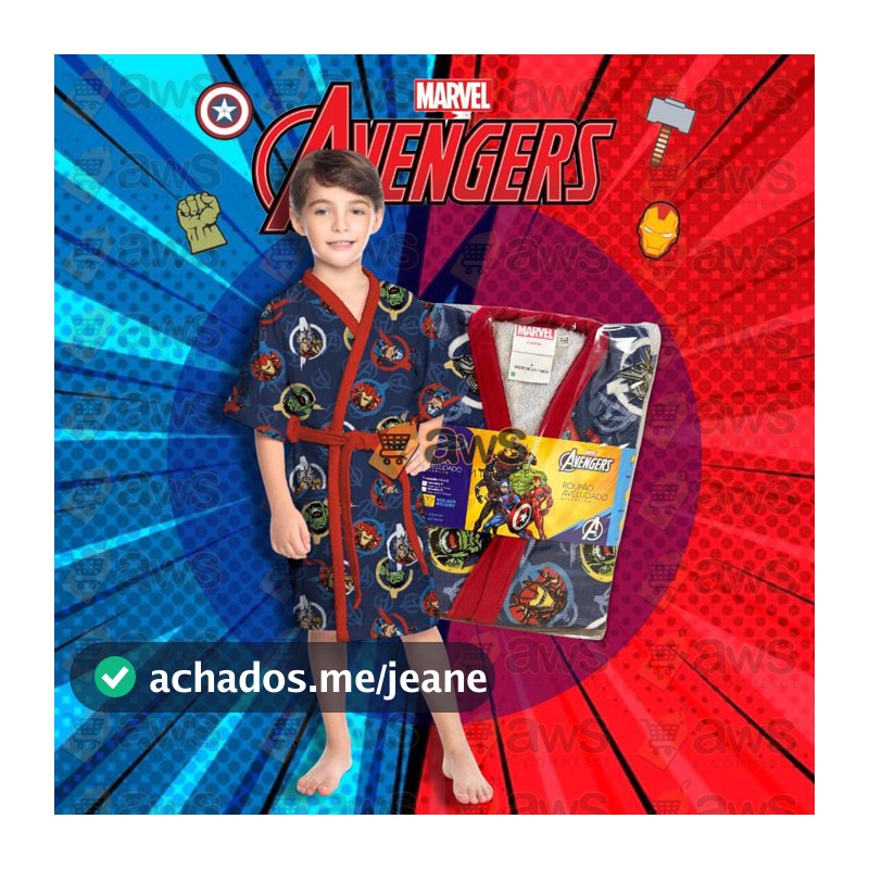 Roupão Infantil Vingadores Avengers Marvel Banho Praia Piscina Lepper Aveludado