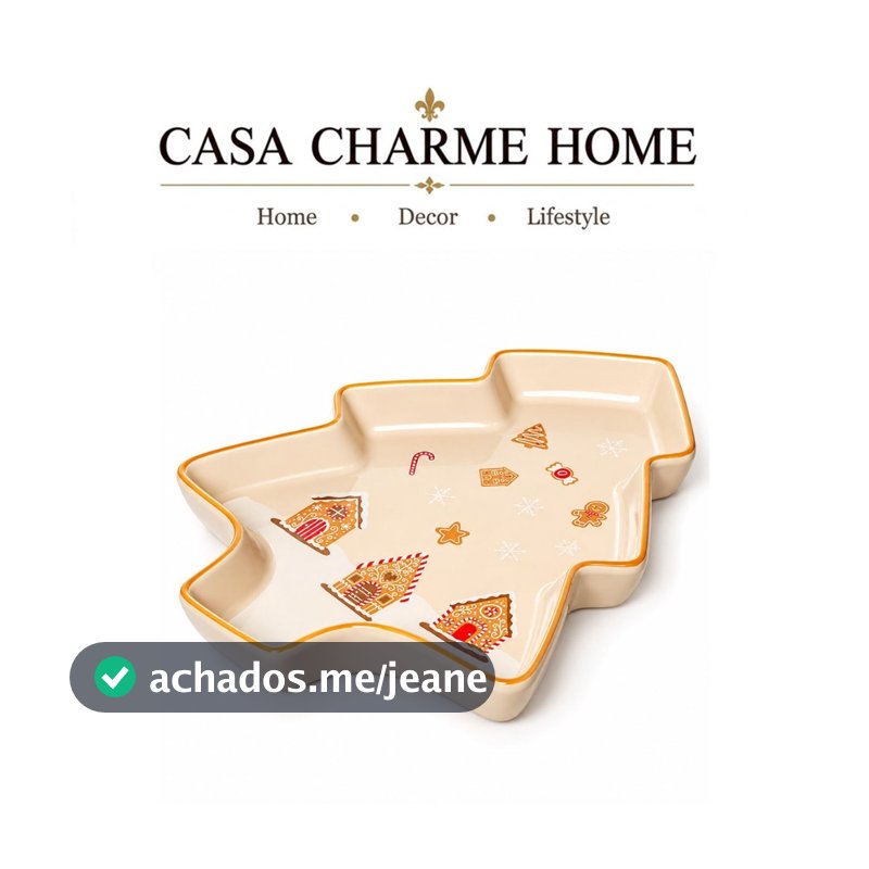 Bandeja Decorativa em Cerâmica Encanto de Natal Petisqueira Formato Árvore Para Doces Aperitivos