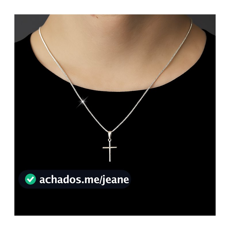 Colar corrente Veneziana banhada 1mm com pingente de cruz palito banho de PRATA 925 +++