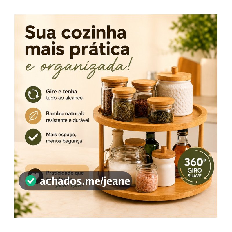 Organizador Giratório 2 Andares de Bambu Porta Tempero Cozinha Banheiro ENVIO IMEDIATO