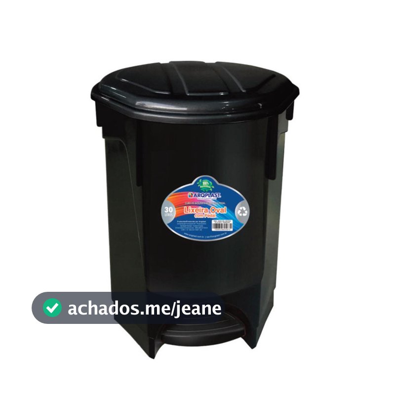 LIXEIRA C/ PEDAL 30L PRETO OVAL