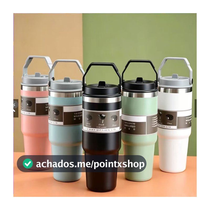 Garrafa Térmica 900ML Com Alça Aço Inoxidável Isolamento Térmico Com Canudo Para Academia Trabalho Caminhada