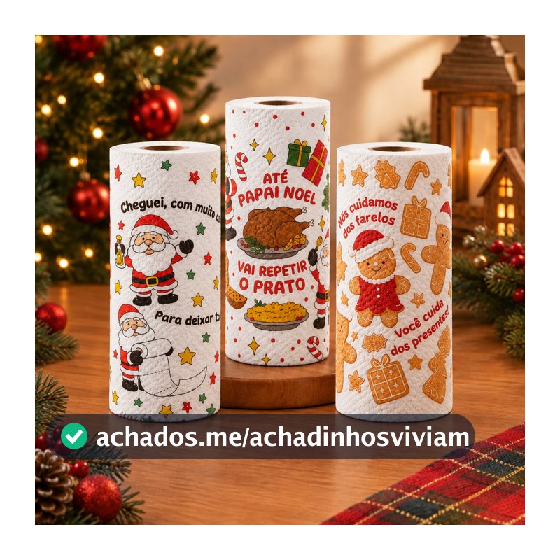 Papel Toalha Decorado de Natal - 8,5m - 1 | 2 | 3 | 4 unidades - Decorativo | Mesa Posta | Para Cozinha