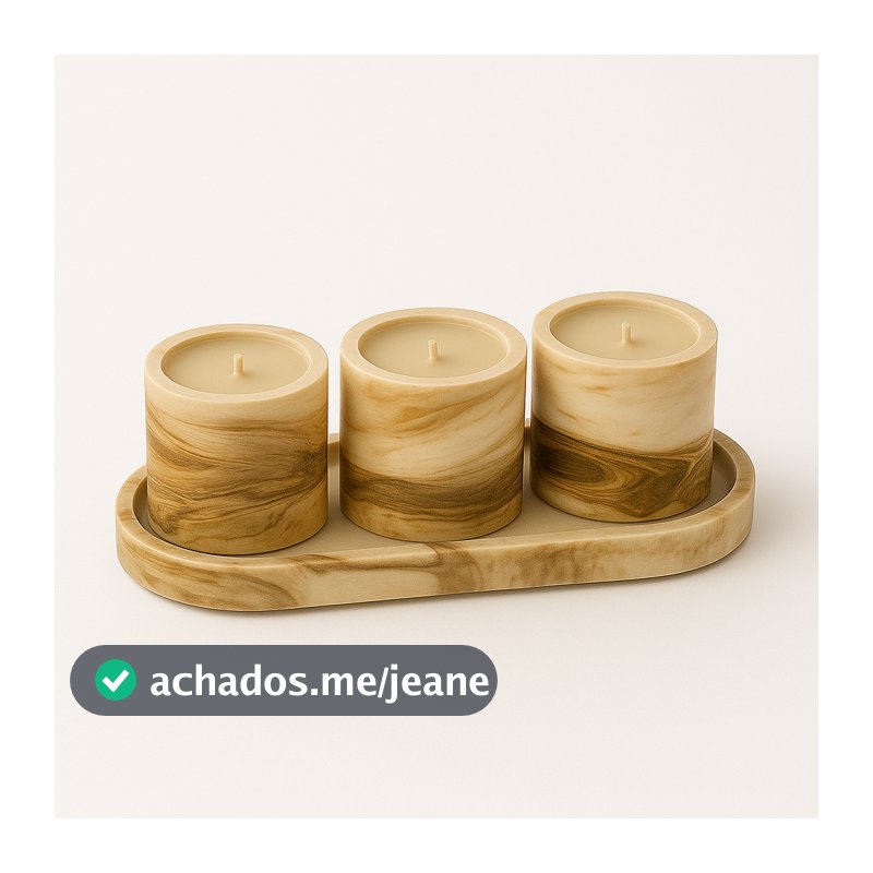 Velas aromaticas artesanais decorativas marmorizado + Bandeja Decorativa Marmorizado - Marrom