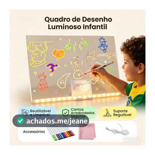 Lousa Mágica LED Apagável - Quadro de Mensagens Iluminado, Brinquedo Educativo Infantil 30x20cm