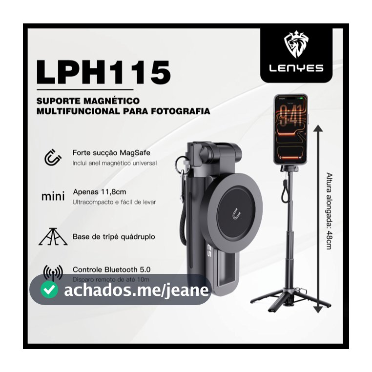 LENYES Pau de Selfie Multifuncional Magnético Retrátil Portátil com Base Estável de 4 Apoios