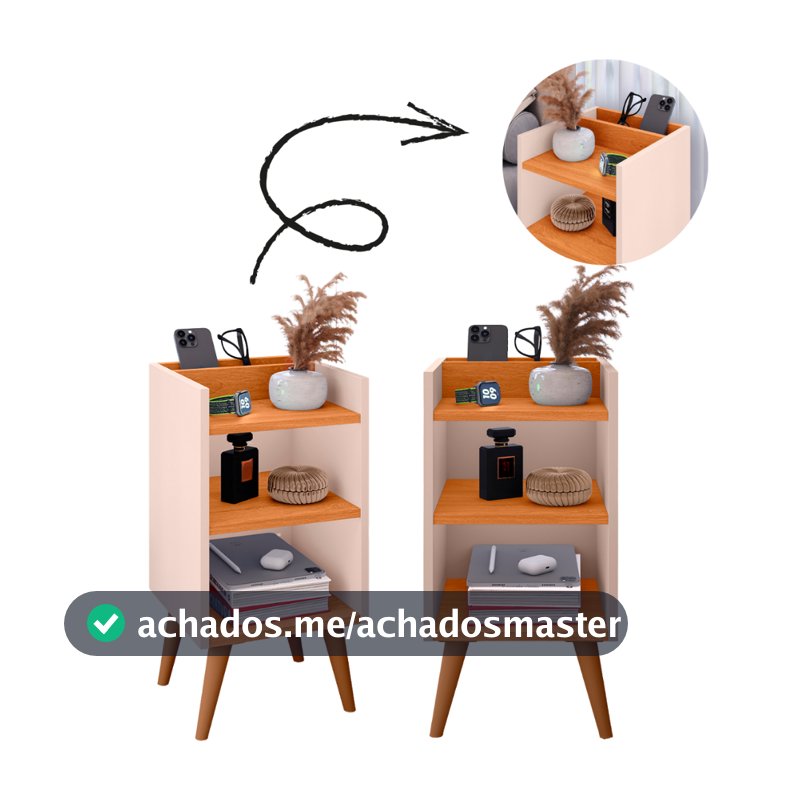 kit com 2 Mesas de Cabeceira MAX com porta celular – Compacta, Moderna e Funcional ( a mais vendida do Brasil