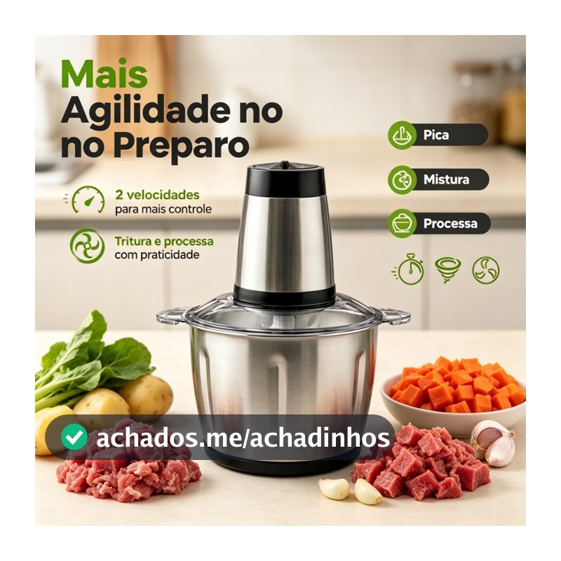 Processador 2L/3L Multifuncional: Faça Tudo na Cozinha! Moa Carnes, Pique Legumes e Mais | Copo Inox e Bivolt