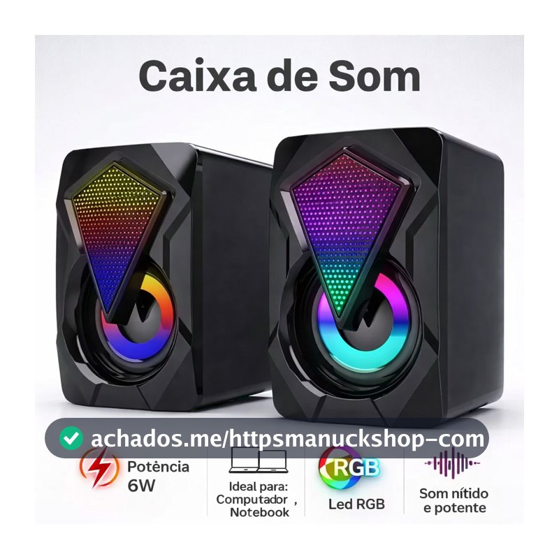 Caixa Som Pc Notebook 6W RGB Gamer Alto Falante USB Estereo Led Computador Audio Potente Bass