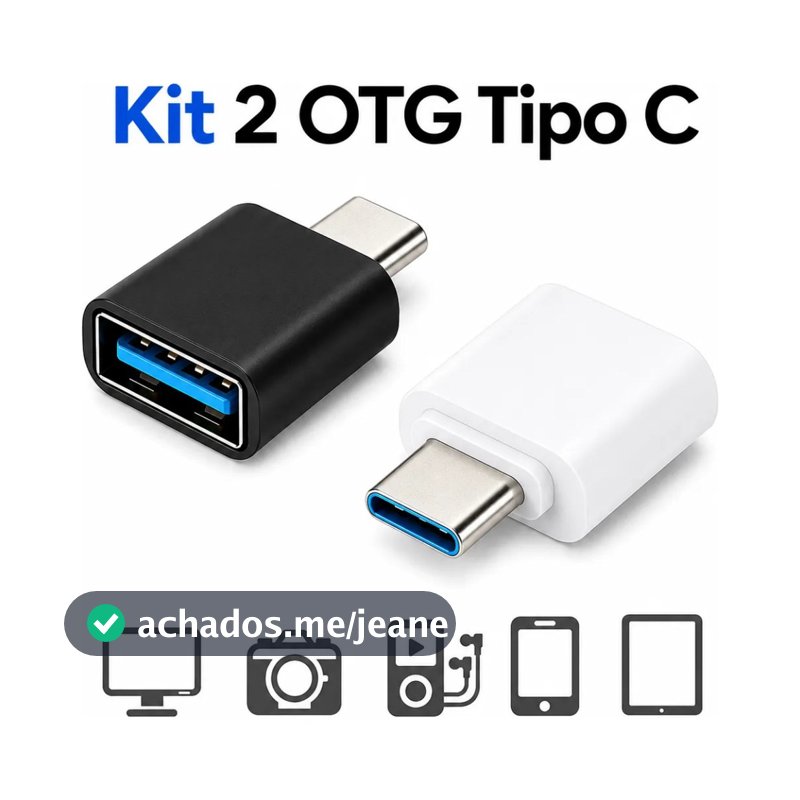 Kit 2 Adaptadores Conector OTG Tipo C para USB 3.0 Celular, Pen drive, Notebook, Teclado, Mouse