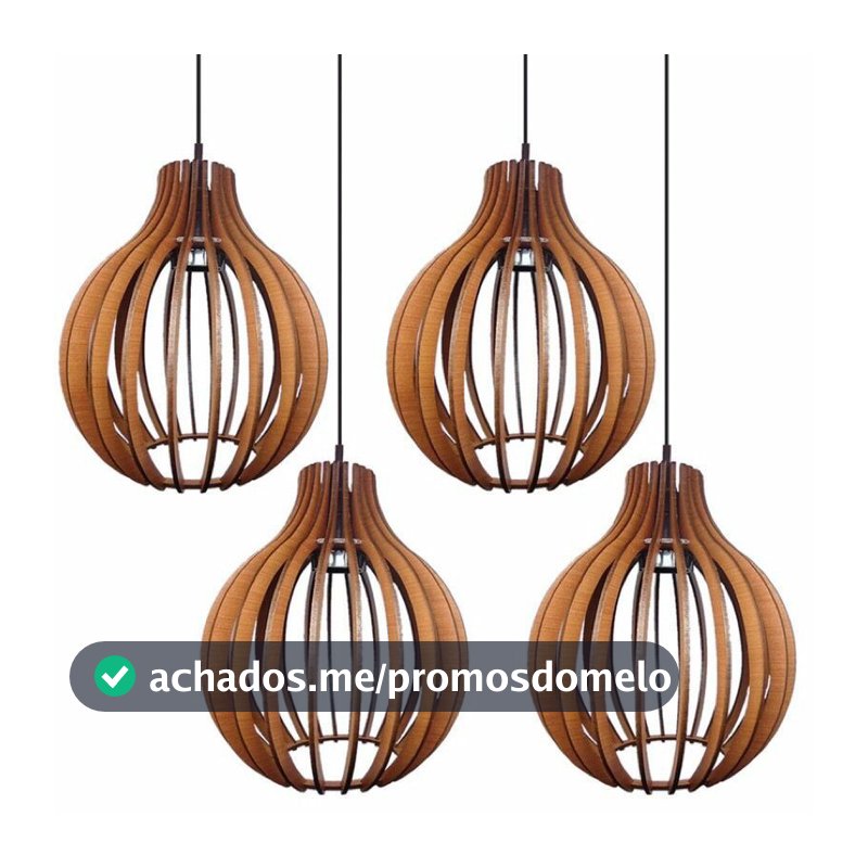 Kit com 4 Pendente Luminária De Teto Lustre de Sala / Cozinha em Madeira Modelo Veneza Reforçado Decorações