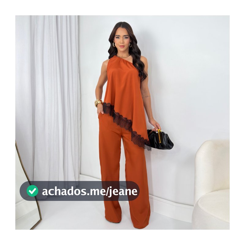 Conjunto Feminino Social Elegante Pantalona Crepe Nula Manga Ombro Só Moda Festa Premium
