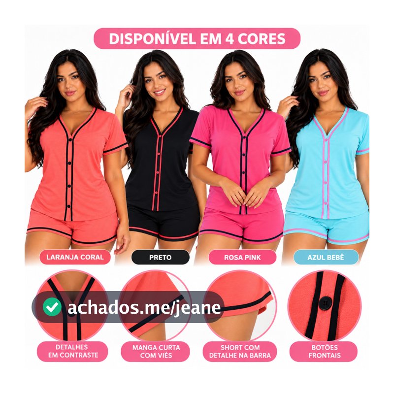 Pijama Feminino Short Meia Manga Blogueira Ultra-Macio - Malha PV Master