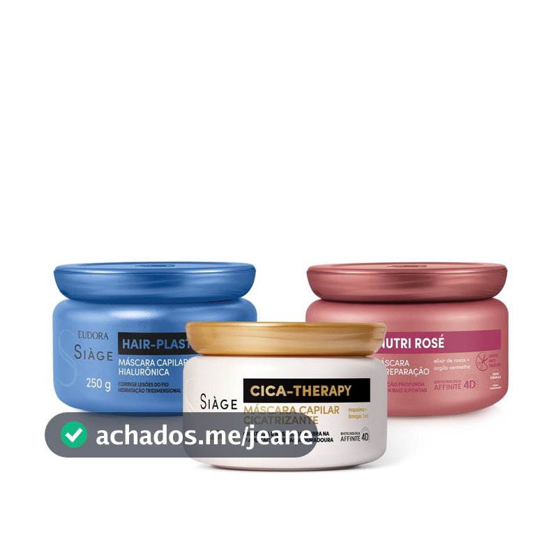 Combo Siàge Cronograma Capilar Máscaras: Hair-Plastia 250g + Nutri Rosé 250g + Cica-Therapy 250g