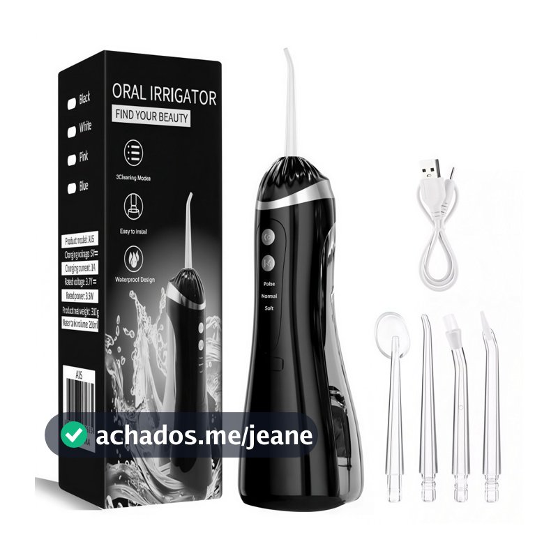 Irrigador Oral Portátil Recarregável 300ml – 3 Níveis de Pressão Ideal para Higiene Diária