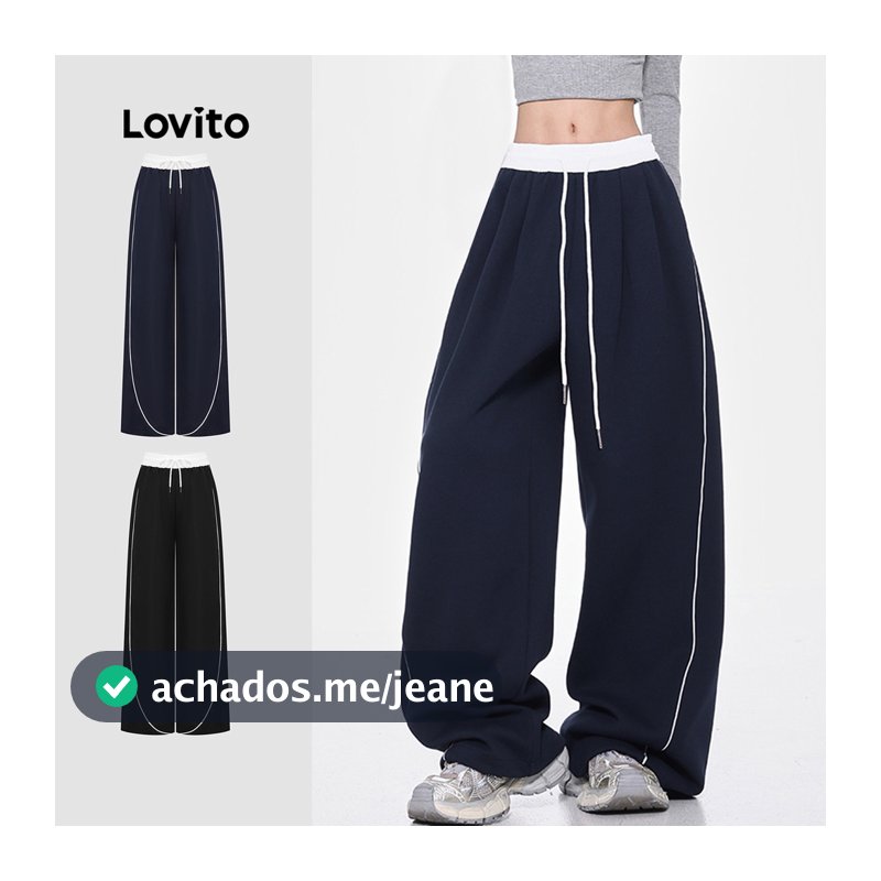 Lovito Casual Calça De Verão/Primavera Com Costura Em Tecido Liso E Cordão Para Mulheres L110AD1475