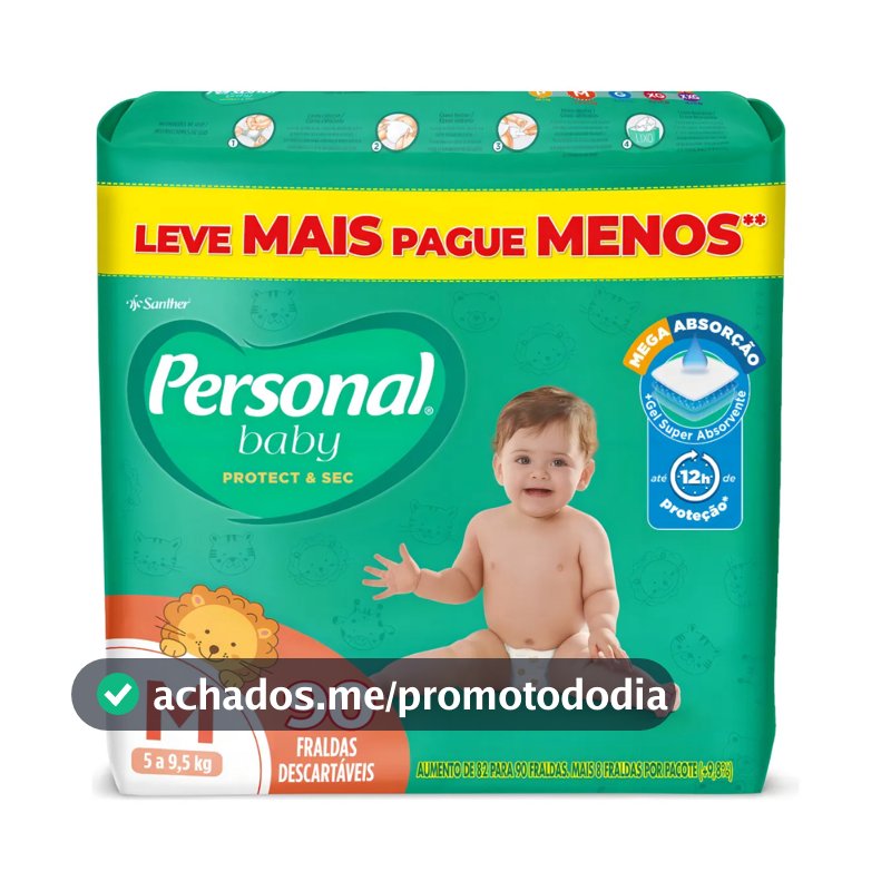 Fralda Personal Baby Protect & Sec Mega M 90 Unidades 5 a 9,5kg Leve Mais Pague Menos