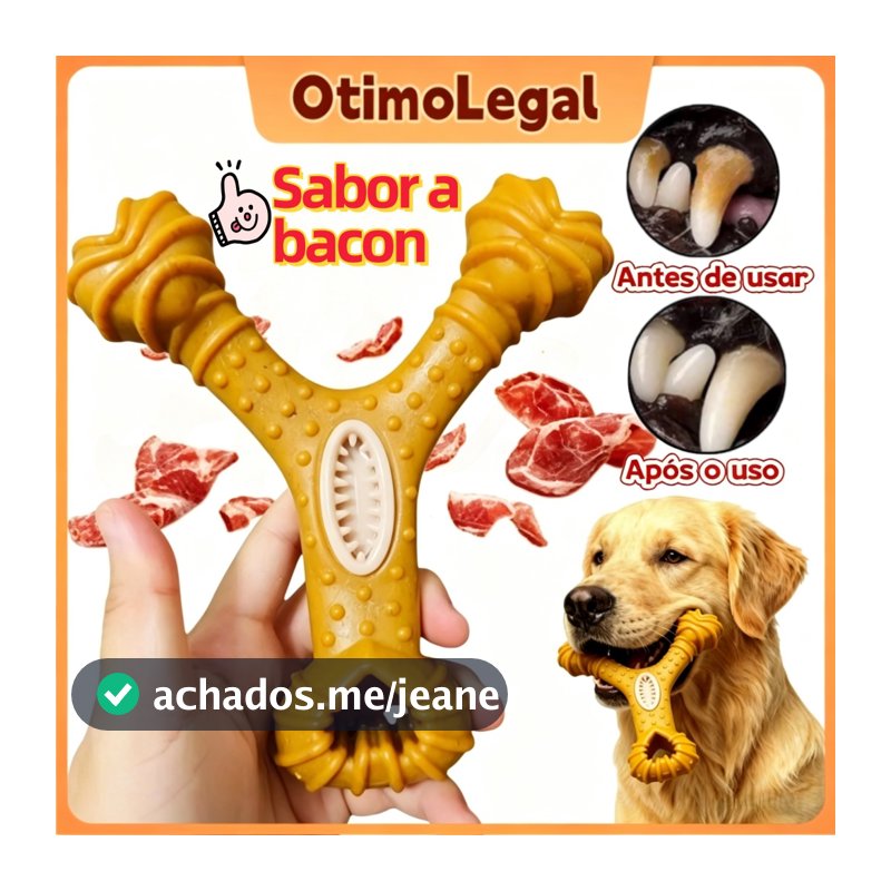 Brinquedo Interativo de Mastigação para Cães - Limpeza Dental que Remove Tártaro e Sabor Bacon