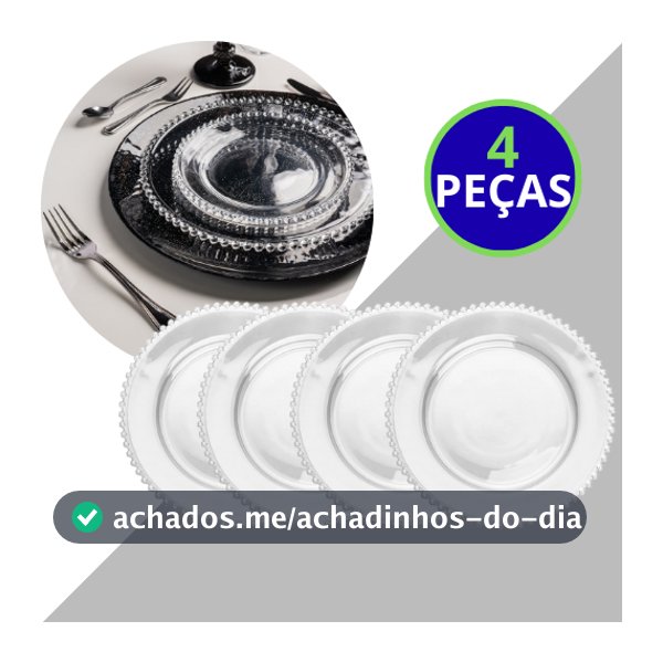 4 Pratos Wolff Pearl De Cristal 28cm Kit Jogo Borda Bolinhas Cristal Pearl Wolff