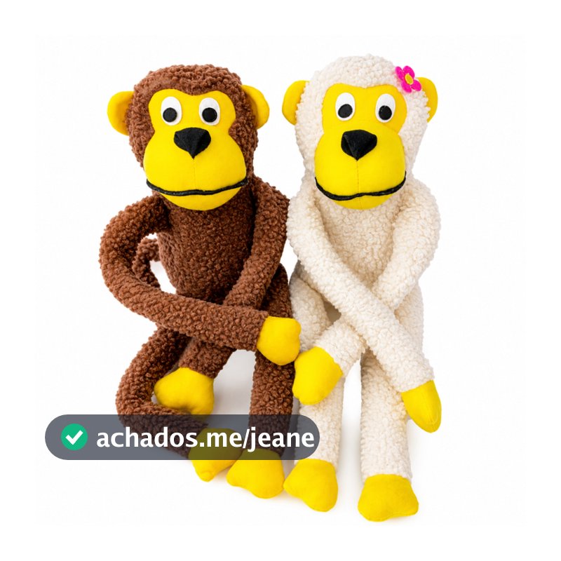 Kit 2 Brinquedos de Pelúcia para Cachorro e Gato Macaco e Macaca 40cm com Apito Savana Pet