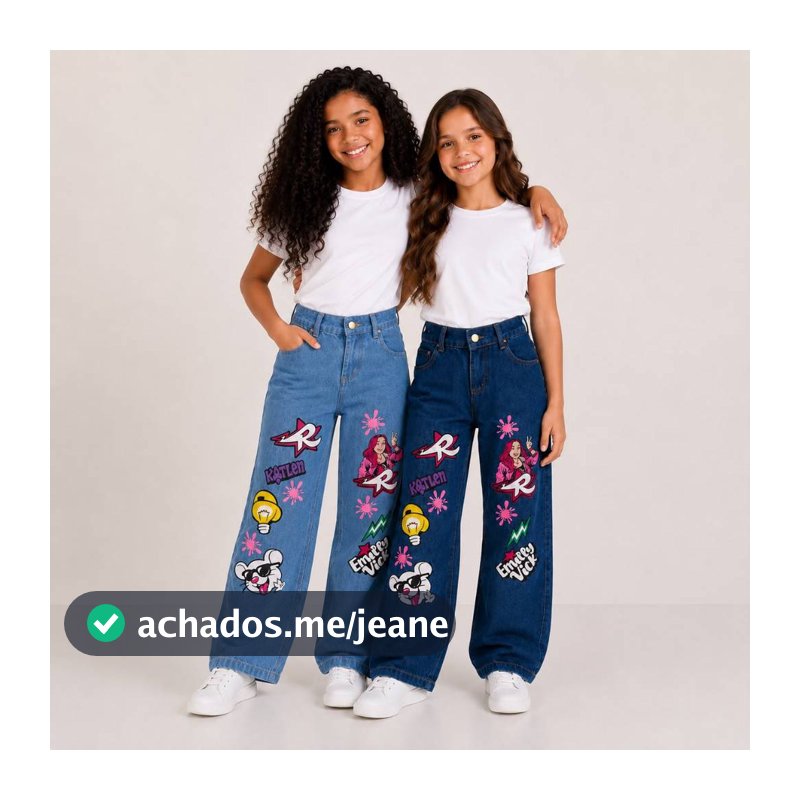 Calça Jeans Infantil Wide Leg Emily Vick com Regulador Interno Feminina Premium 4 ao 16