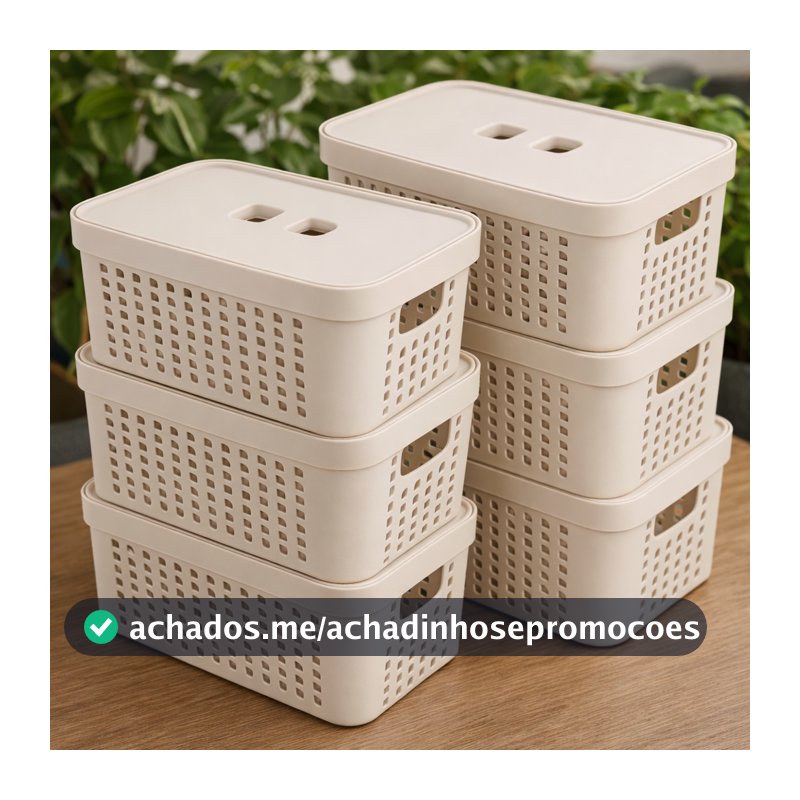 Kit 6 Caixas Organizadoras Com Tampa 2 Litros Cesto Grande em Plástico