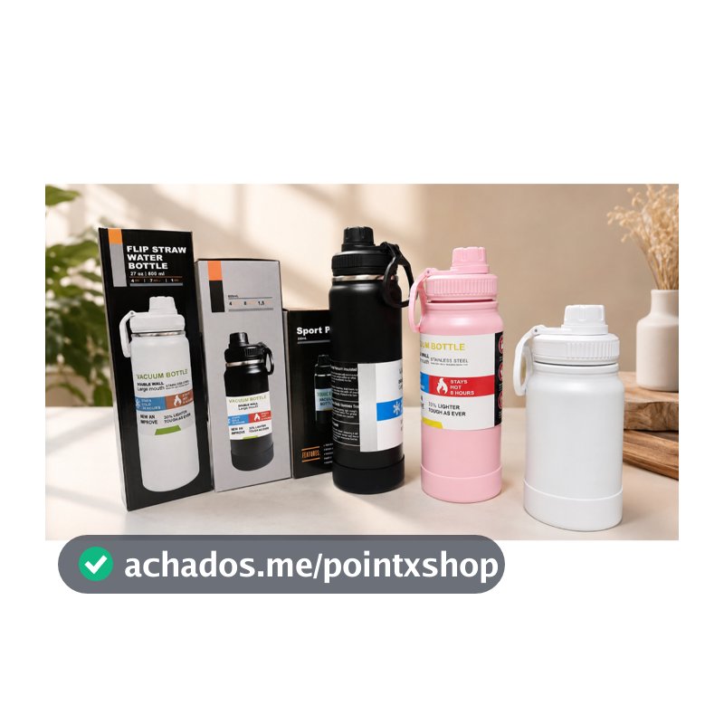 Garrafa Térmica Inox 350ml 600ml 800ml Parede Dupla a Vácuo com Alça Base Antiderrapante