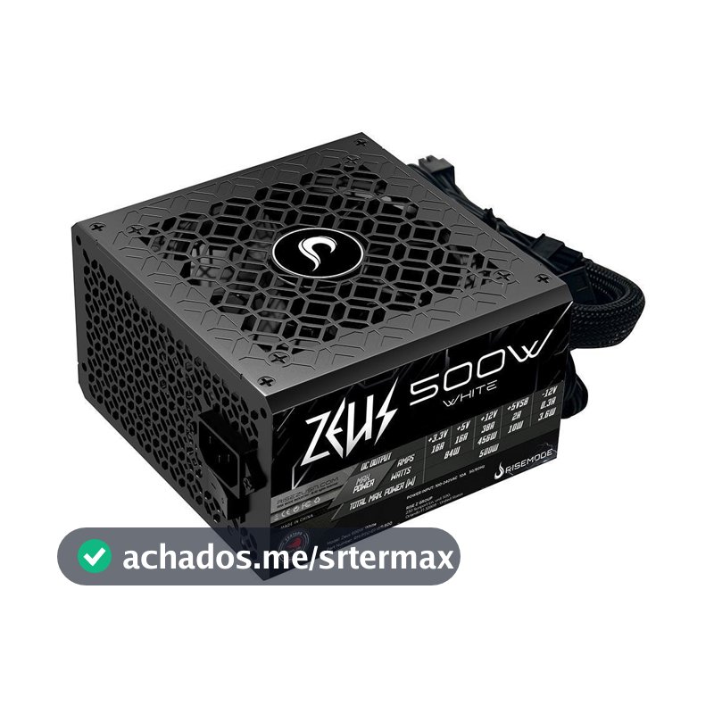 Fonte Gamer Rise Mode Zeus, 500W, PFC Ativo, Preto - RM-PSU-01-WT-500