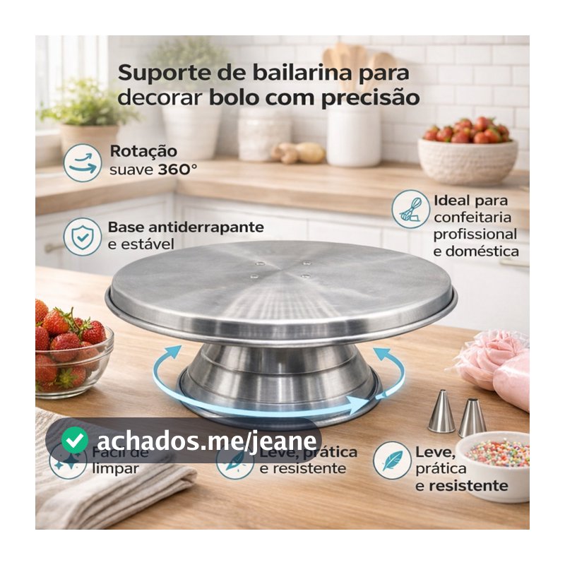 Suporte Bailarina de Bolo Boleira Decorar em Aluminio 30 cm Polido (Giratorio, Bailarina para Bolo
