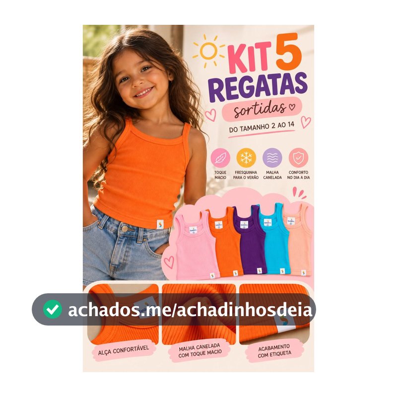 Kit 5 Regata Ribana Infantil Menina 2 a 14 anos