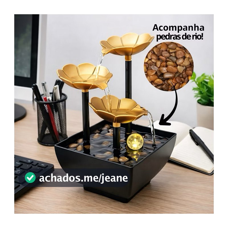 Fonte De Agua Cascata 3 quedas Flor Lotus Rose Gold Rose Decoração Elegante