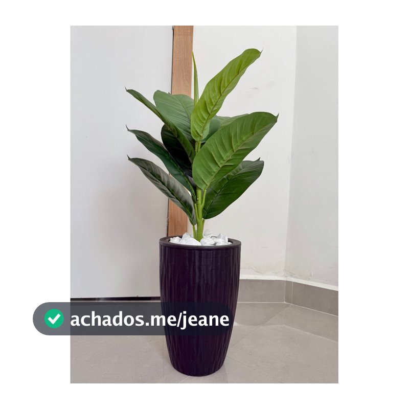 Ficus Lyrata Artificial Com Vaso Ondulado E Pedras Decoração 70cm